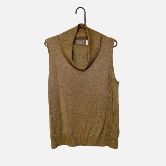 Metallic Gold Cowl Neck Sleeveless Knit Sweater Liz Claiborne 75% Silk - Picture 1 of 6